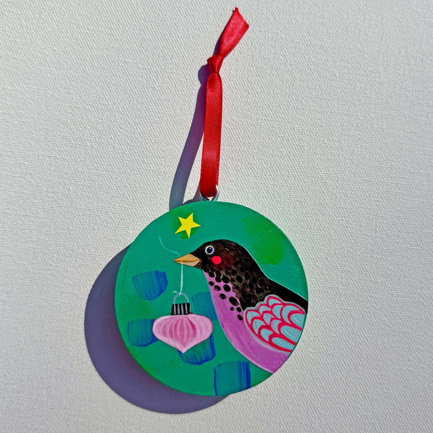 Ornament: Hand-Painted, Mixed Media - Purple Bellied Black Bird
