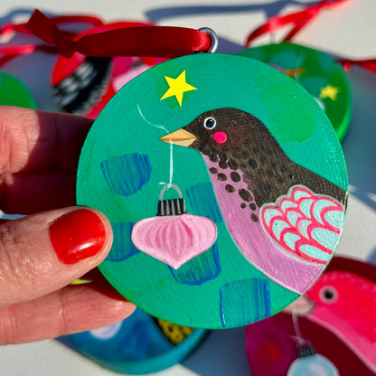 Ornament: Hand-Painted, Mixed Media - Purple Bellied Black Bird