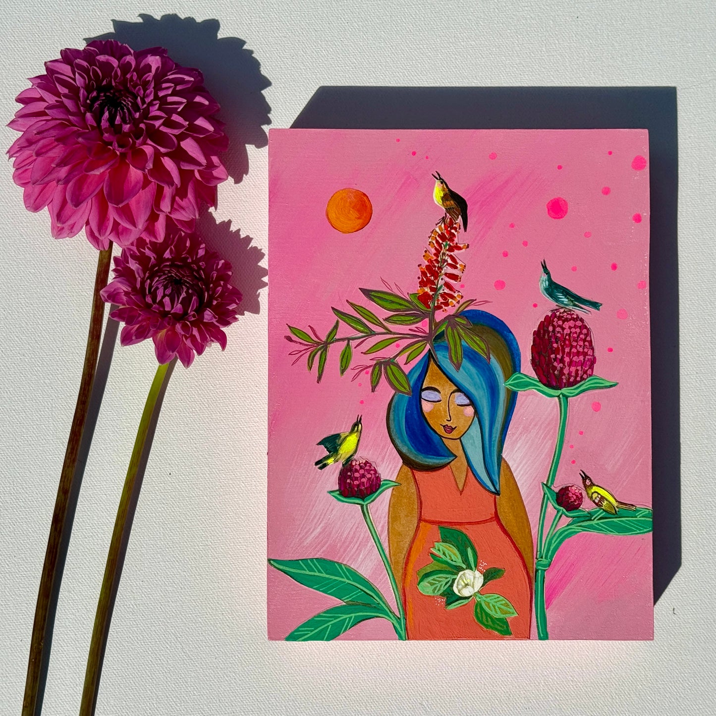 She Listens to the Song in Her Heart- 6x8 Mixed Media Original Painting