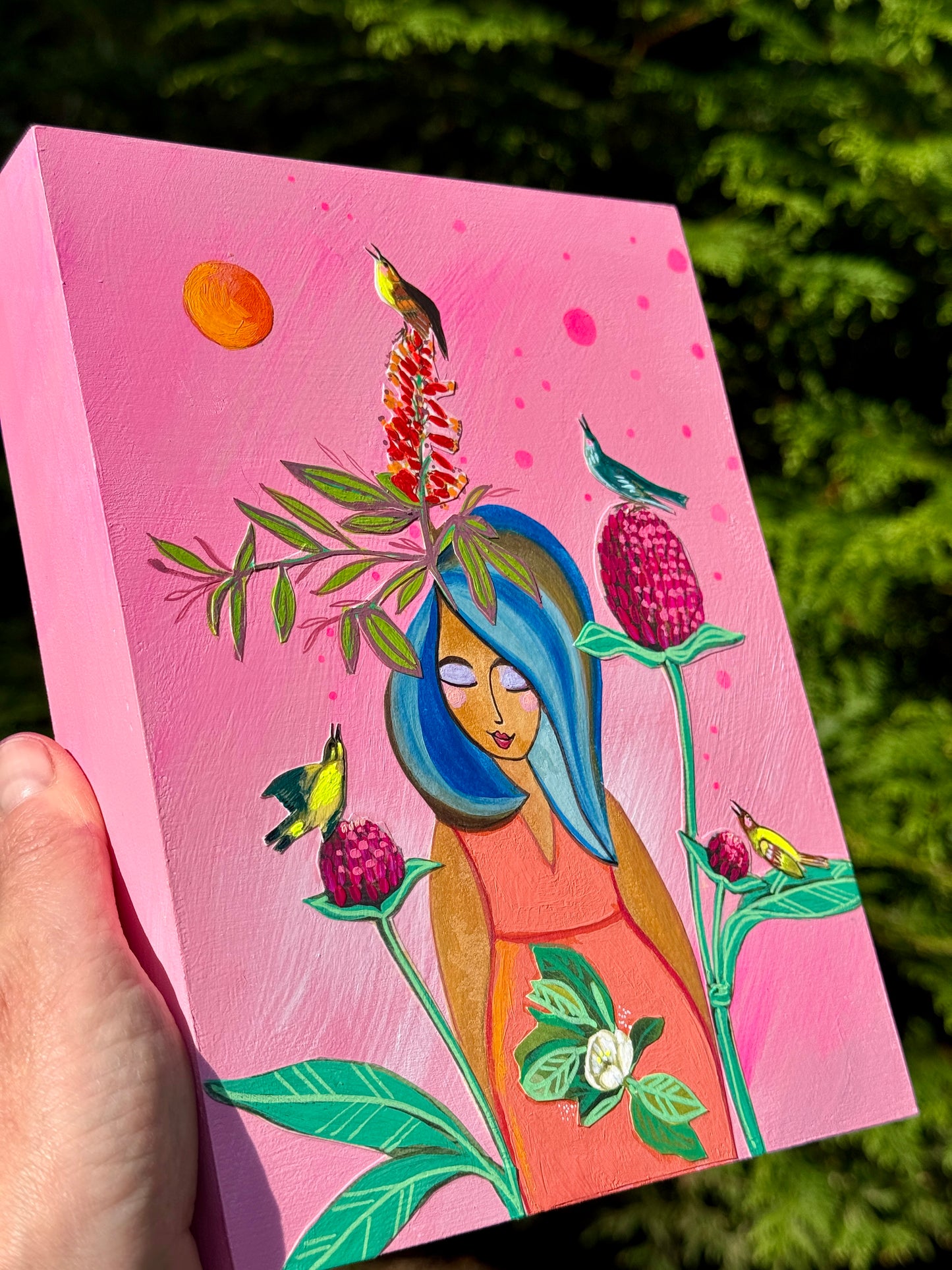 She Listens to the Song in Her Heart- 6x8 Mixed Media Original Painting