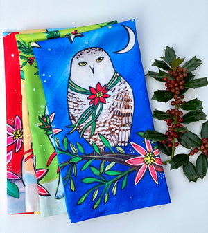 Holiday Tea Towel- Owl- All is Bright