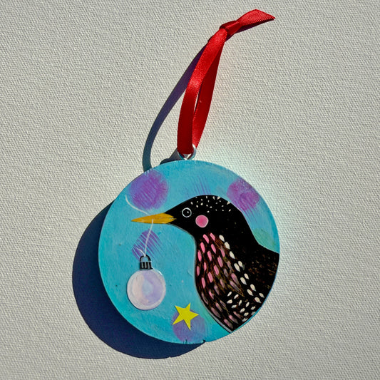Ornament: Hand-Painted, Mixed Media - Long Beak Black Bird