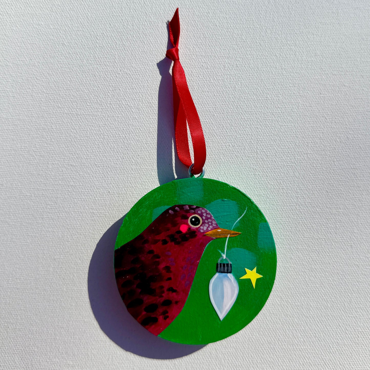 Ornament: Hand-Painted, Mixed Media - Spotty Rose Birdie