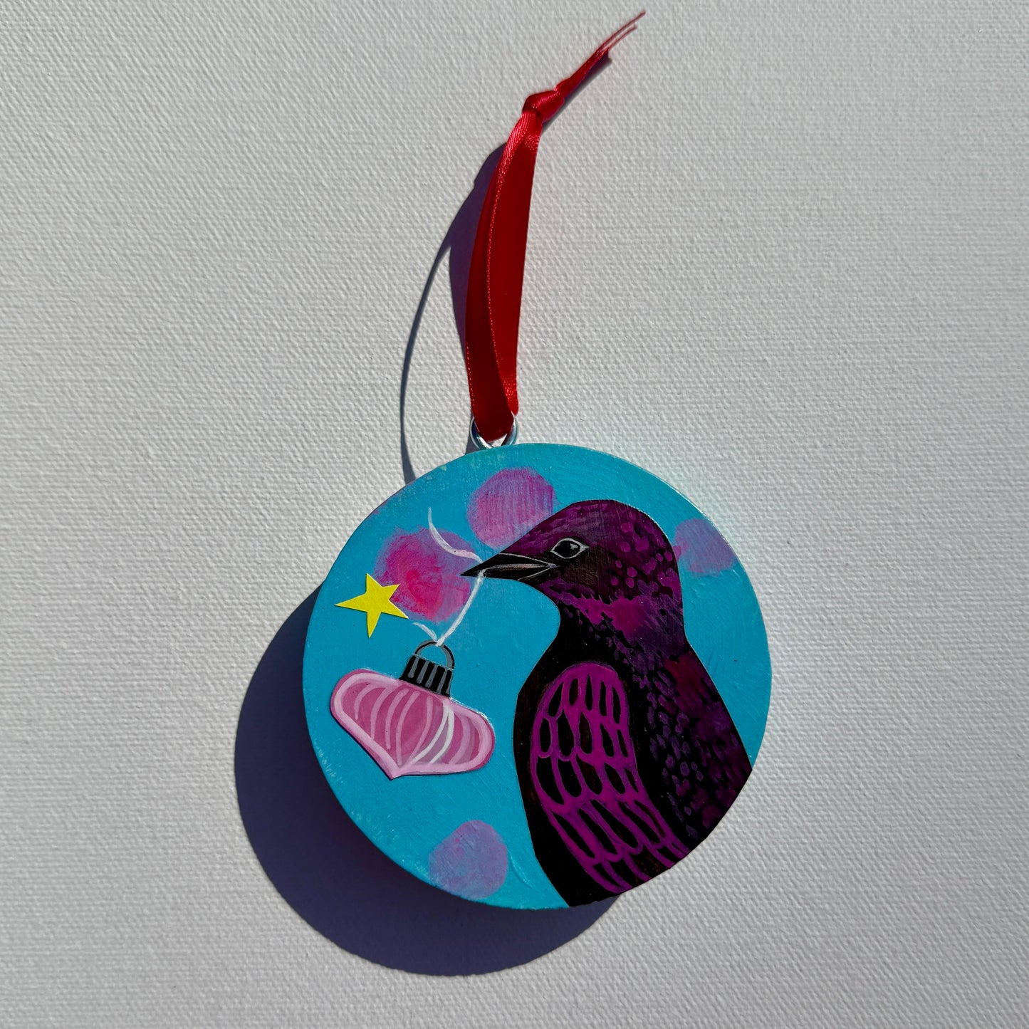 Ornament: Hand-Painted, Mixed Media - Violet Spotty Black Bird