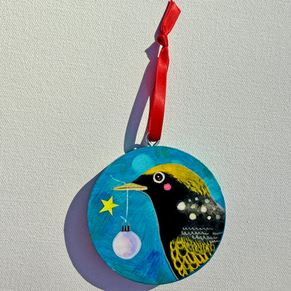 Ornament: Hand-Painted, Mixed Media - Yellow Crowned Black Bird