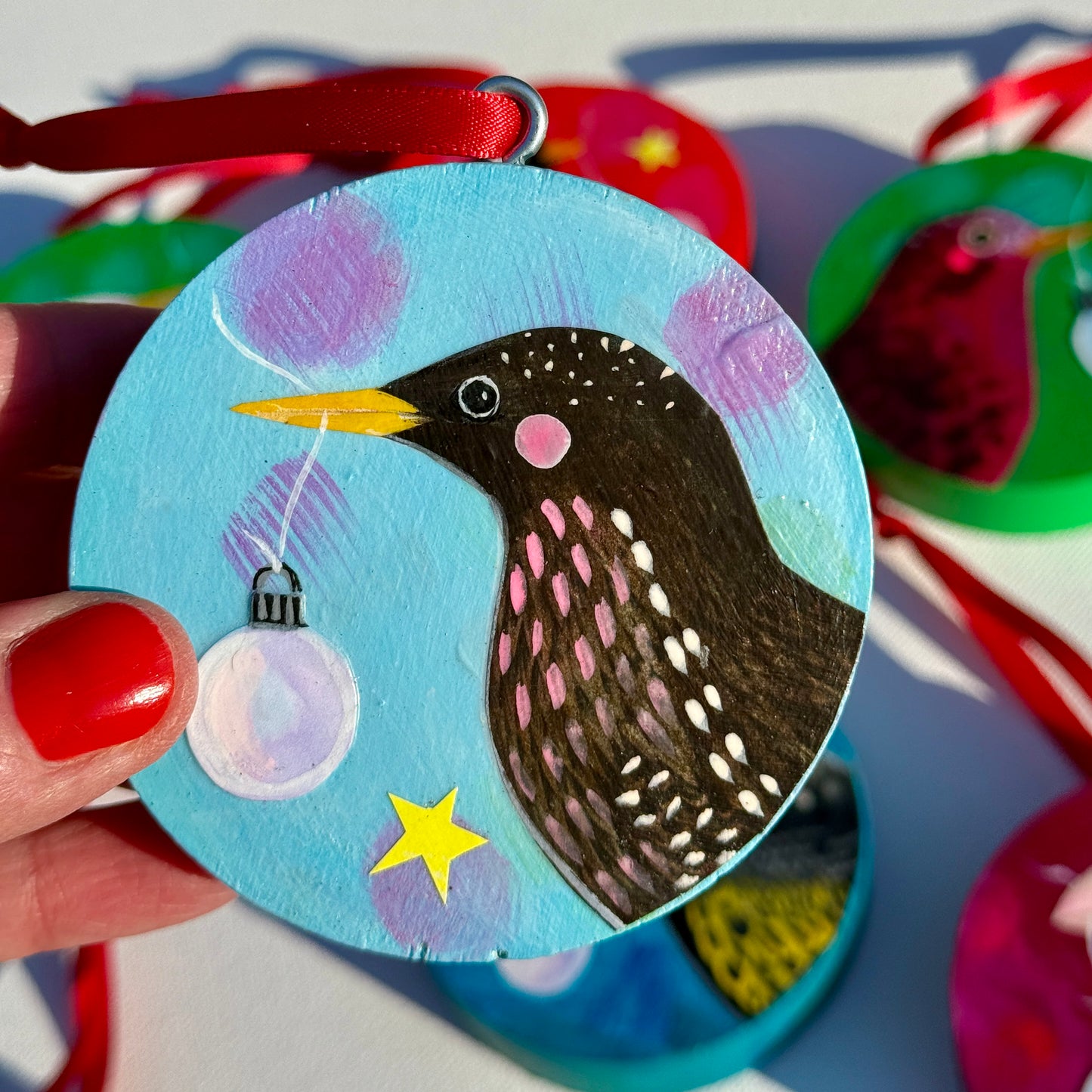 Ornament: Hand-Painted, Mixed Media - Long Beak Black Bird