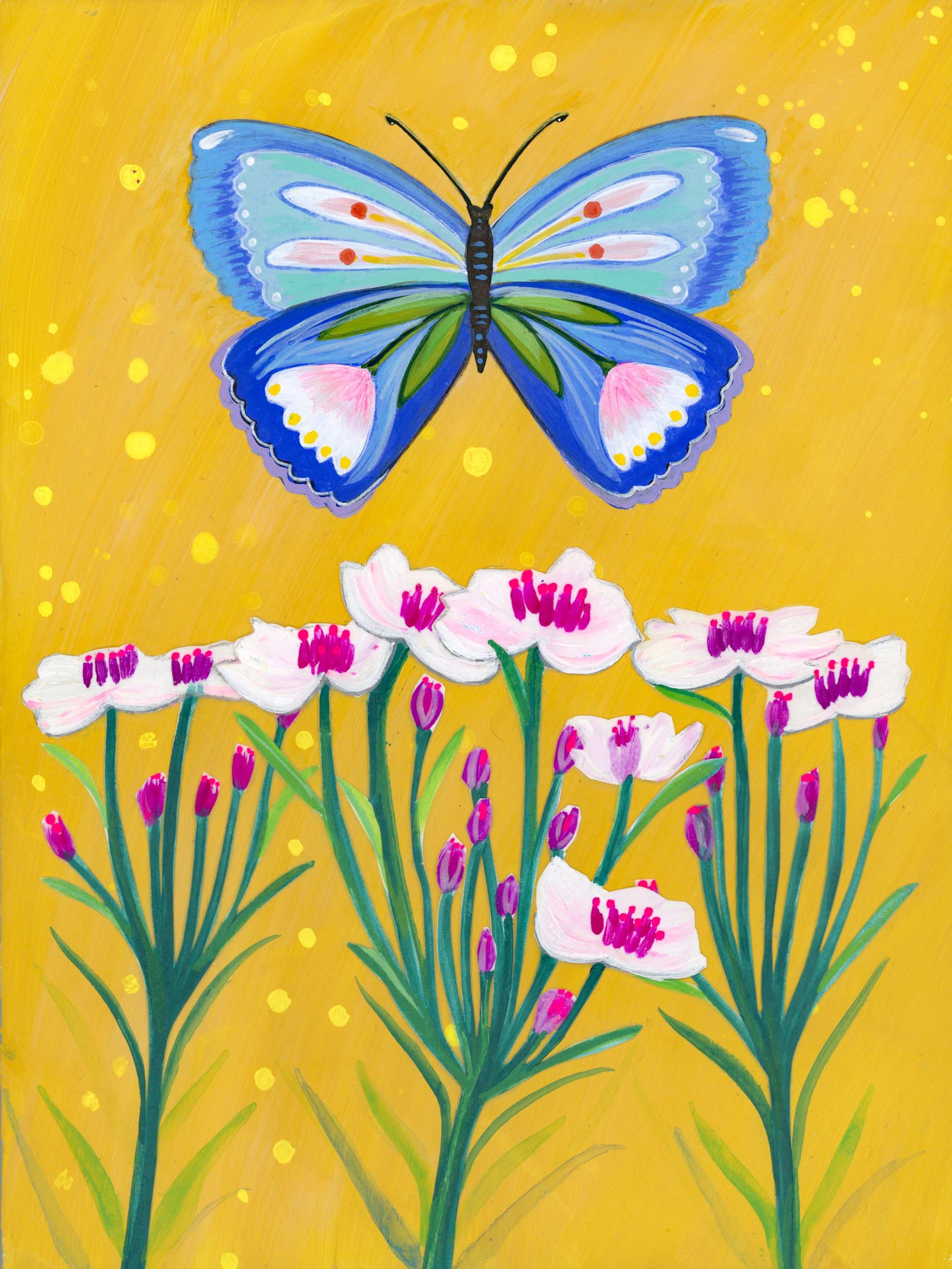 Butterfly Garden Golden Sky (6x8) Original Mixed Media Painting