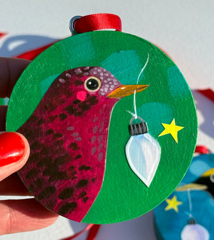 Ornament: Hand-Painted, Mixed Media - Spotty Rose Birdie