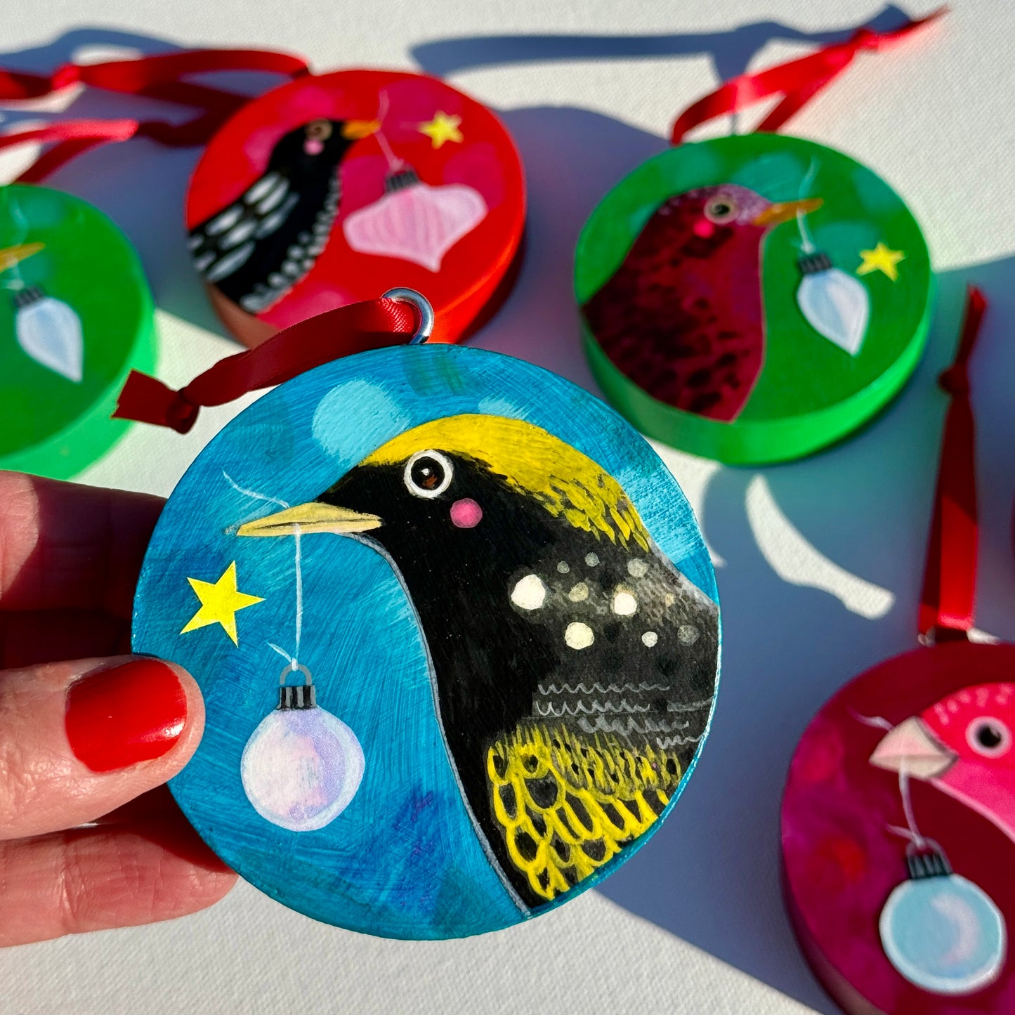 Ornament: Hand-Painted, Mixed Media - Yellow Crowned Black Bird