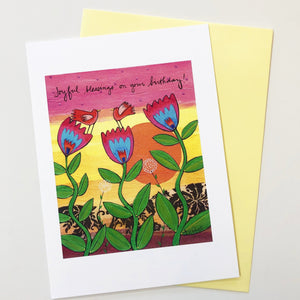 Birthday Card - Joyful Blessings on your Birthday - Birds and flowers